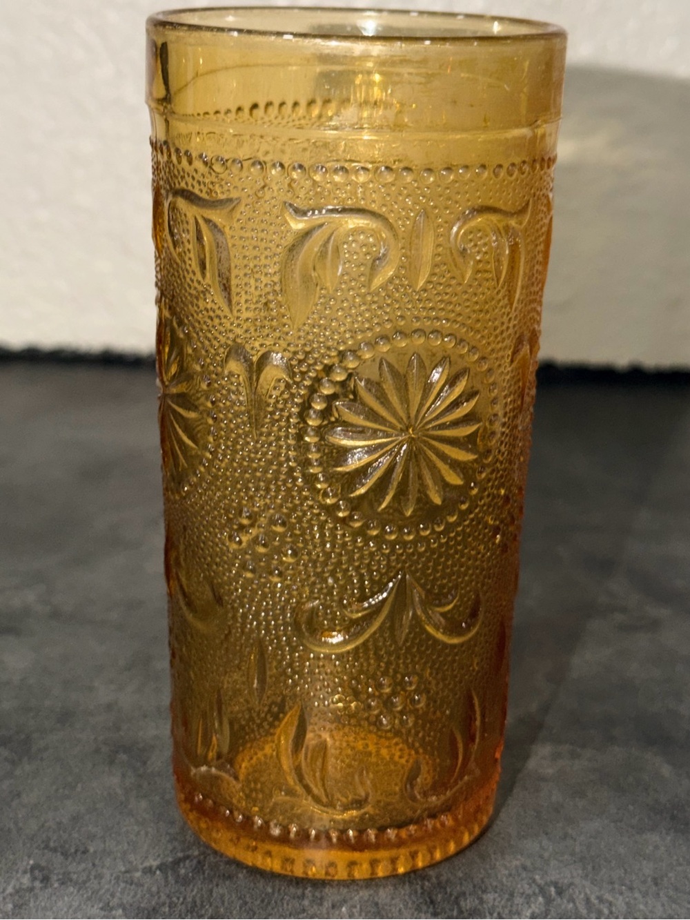 Brockway Glass Company. American Concord Ty Amber pattern, Amber 5.5” Glass